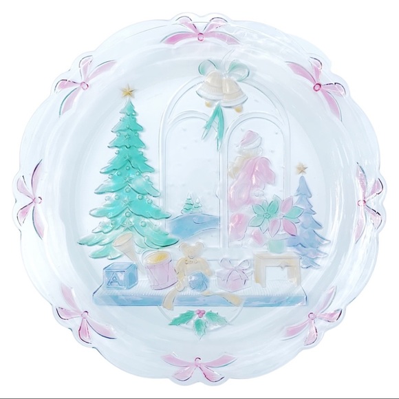 Christmas Joy Other - Christmas Joy 14” Round Crystal Clear Hand Painted Serving Platter CLEAR